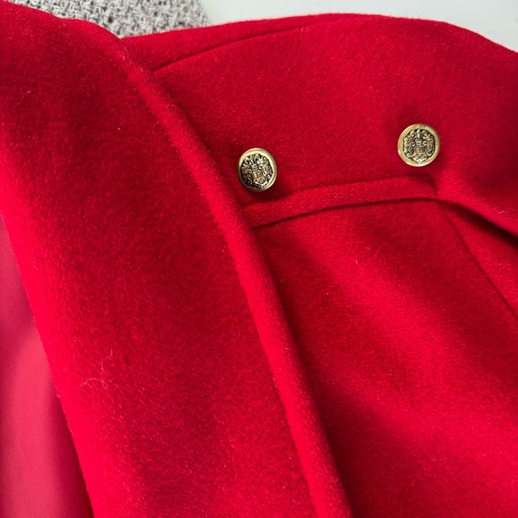 Vintage Michelle Stuart Cardinal Red Double Breast Shawl Collar Wool Trench Coat - Picture 7 of 16